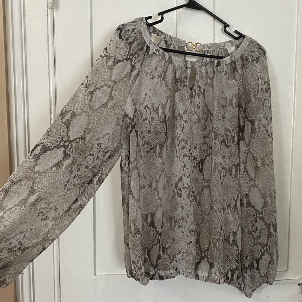 Jennifer Lopez Gray Snake Print Sheer Blouse